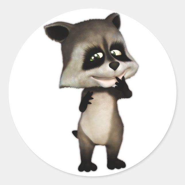 Rocky the Cute Cartoon Racoon Classic Round Sticker (Front)