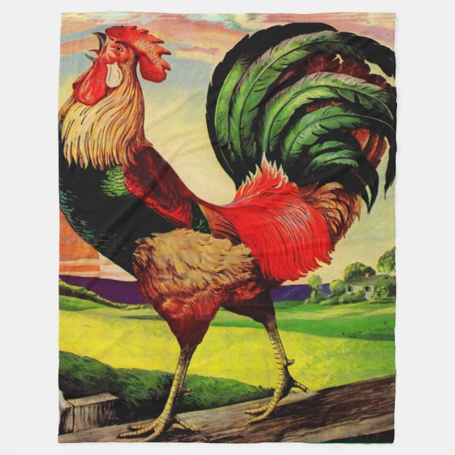 Rocky the Handsome Rooster Fleece Blanket (Front)