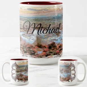 Rocky Waves 0742 Two-Tone Coffee Mug