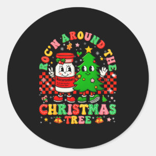 Rocn Around The Christmas Tree Nurse Icu Pjs Xmas  Classic Round Sticker