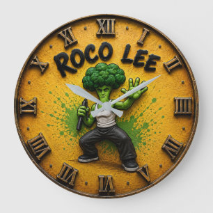 Roco Lee Funny Broccoli Martial Arts Large Clock