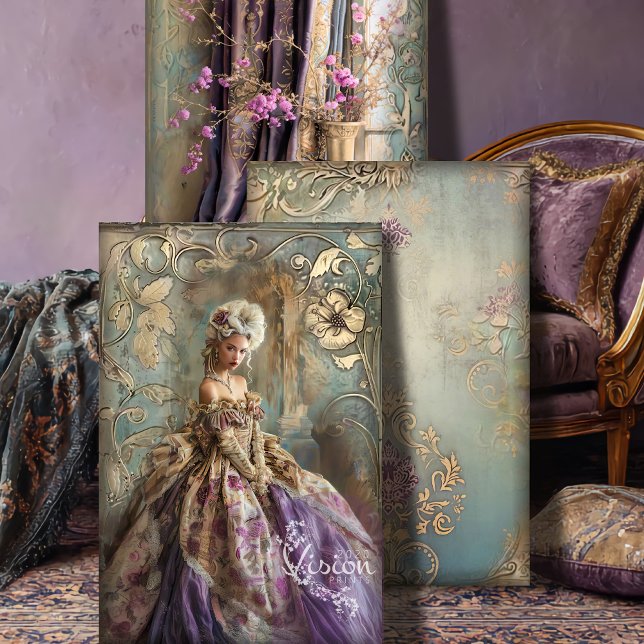 Rococo Antoinette Still Life & Damask Matching Set Wrapping Paper Sheet (Rococo Romance Brown Antoinette, Still Life Floral, Damask Patterns, Heavyweight Decoupage Set)