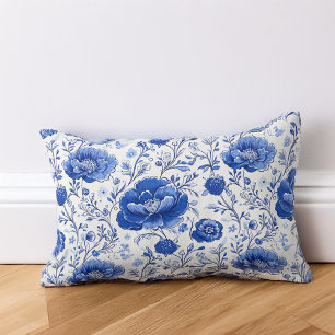 Rococo Blue Floral Elegance Lumbar Cushion