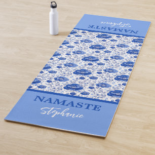 Rococo Blue Floral Elegance Namaste Name Yoga Mat
