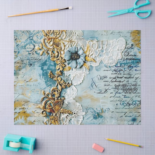Rococo Blue Gold Italian Romantic  Tissue Paper (Craft)