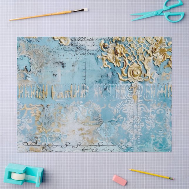 Rococo Blue Gold Italian Romantic  Tissue Paper (Craft)