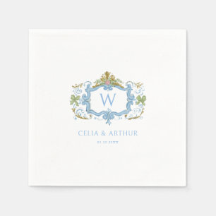 Rococo Blue Monogram Crest Wedding  Napkin