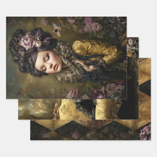 Rococo Buzz Bee themes Heavy Weight Decoupage Wrapping Paper Sheet (Set)