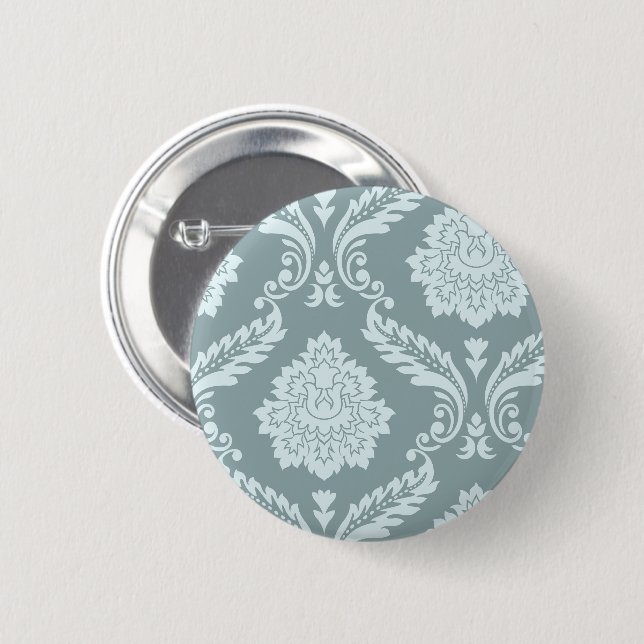 Rococo Damask Art I Duck Egg Blue+Teal 6 Cm Round Badge (Front & Back)