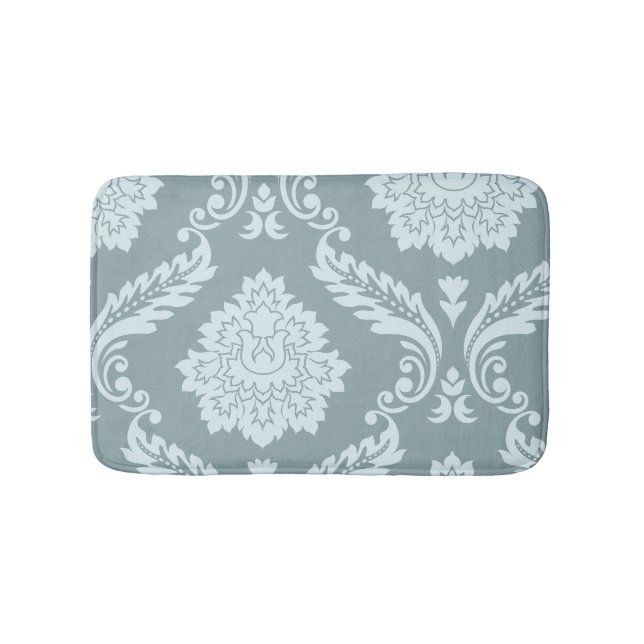 Rococo Damask Art I Duck Egg Blue+Teal Bath Mat (Front)