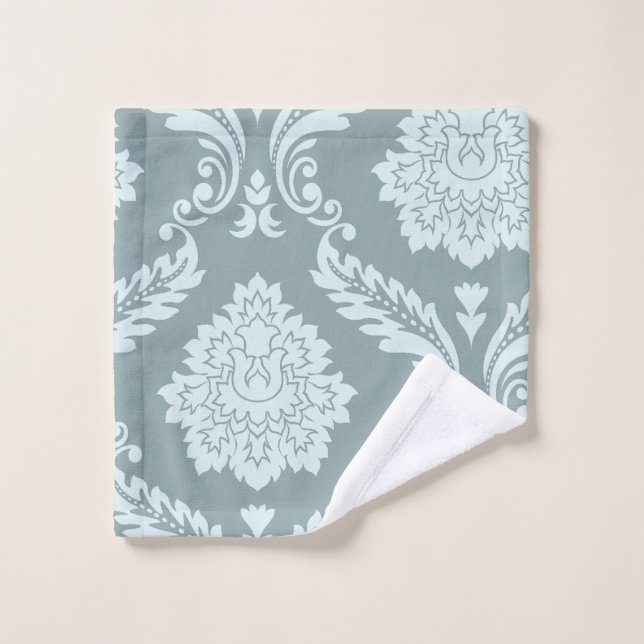 Rococo Damask Art I Duck Egg Blue+Teal Bath Towel Set (Wash Cloth)