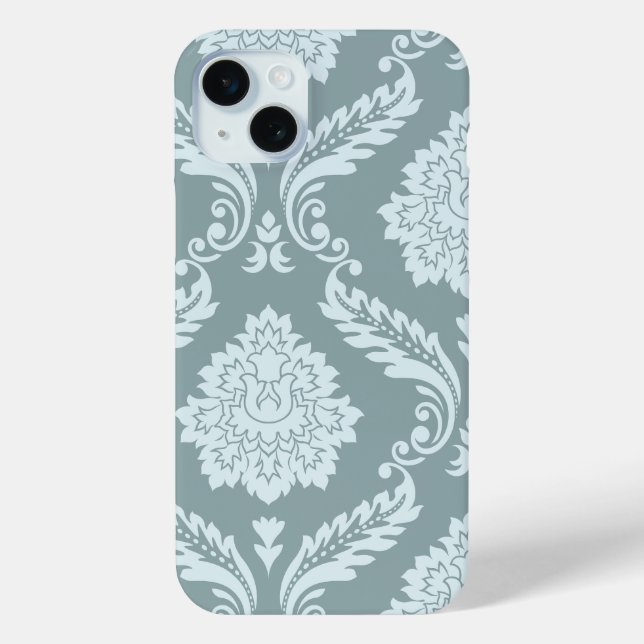 Rococo Damask Art I Duck Egg Blue+Teal Case-Mate iPhone Case (Back)