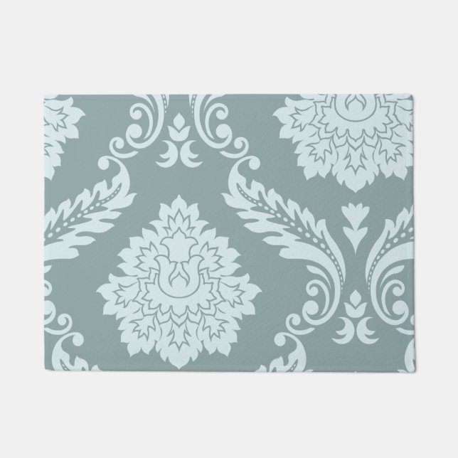 Rococo Damask Art I Duck Egg Blue+Teal Doormat (Front)