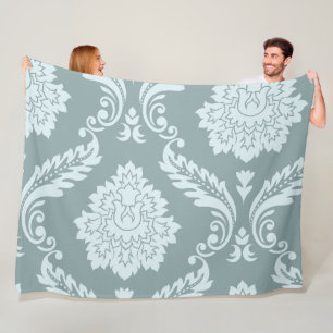 Rococo Damask Art I Duck Egg Blue+Teal Fleece Blanket