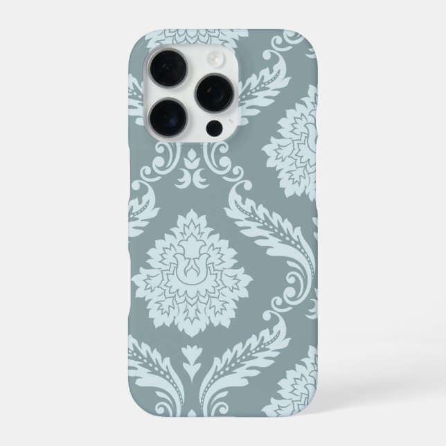 Rococo Damask Art I Duck Egg Blue+Teal iPhone Case (Back)