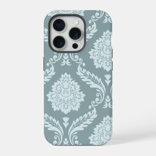 Rococo Damask Art I Duck Egg Blue+Teal iPhone 15 Pro Case