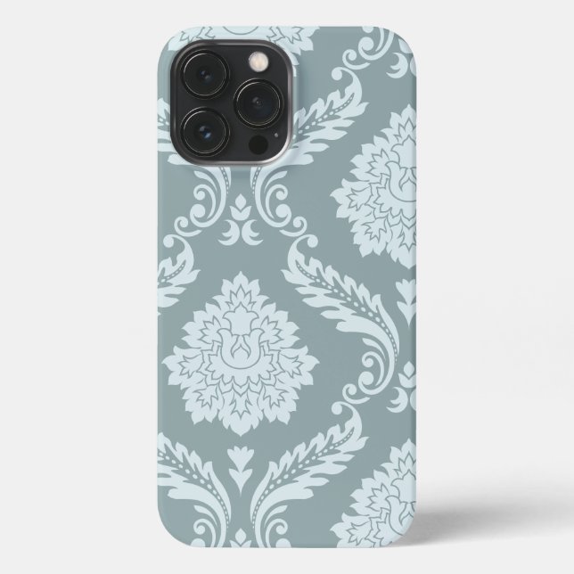 Rococo Damask Art I Duck Egg Blue+Teal iPhone Case (Back)
