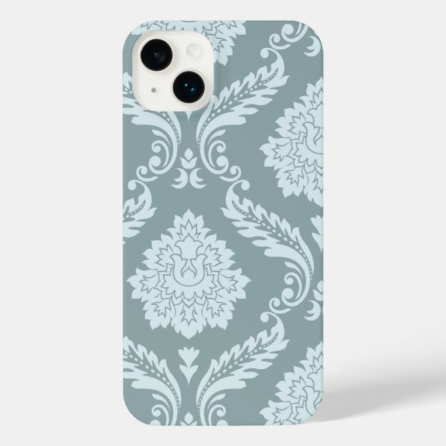 Rococo Damask Art I Duck Egg Blue+Teal iPhone Case (Back)