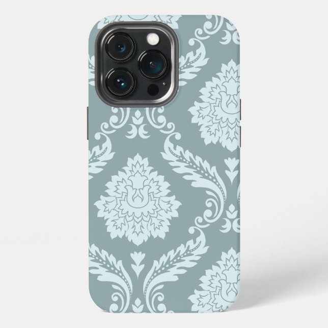 Rococo Damask Art I Duck Egg Blue+Teal iPhone Case (Back)