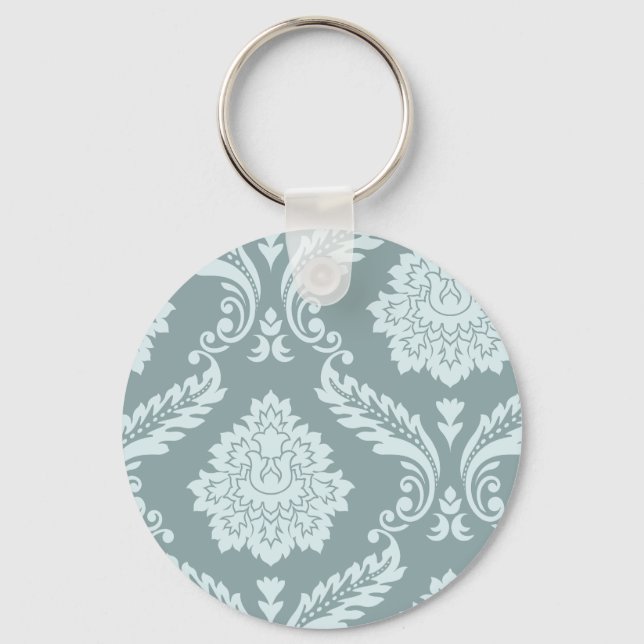 Rococo Damask Art I Duck Egg Blue+Teal Key Ring (Front)