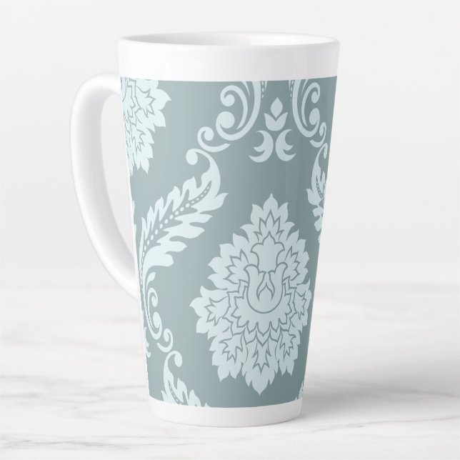 Rococo Damask Art I Duck Egg Blue+Teal Latte Mug (Left Angle)