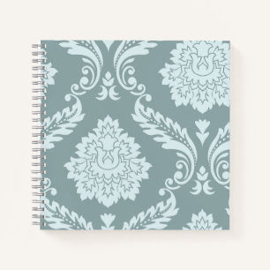 Rococo Damask Art I Duck Egg Blue+Teal Notebook