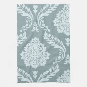 Rococo Damask Art I Duck Egg Blue+Teal Tea Towel