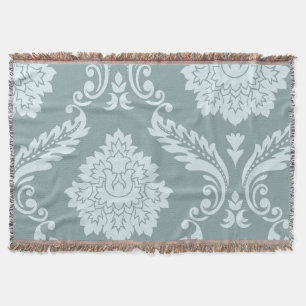 Rococo Damask Art I Duck Egg Blue+Teal Throw Blanket