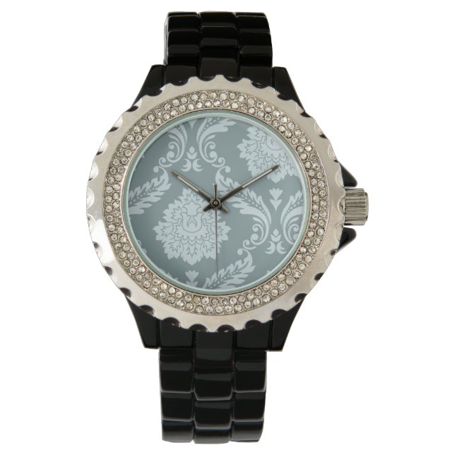Rococo Damask Art I Duck Egg Blue+Teal Watch (Front)