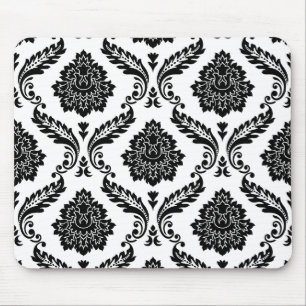 Rococo Damask Big Pattern Black on White Mouse Mat