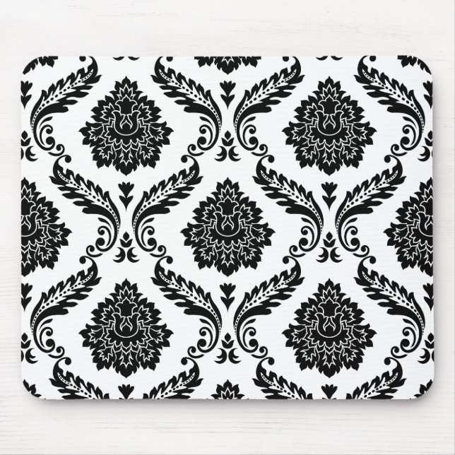 Rococo Damask Big Pattern Black on White Mouse Mat (Front)