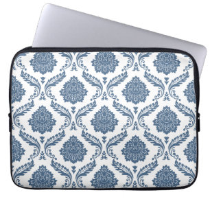 Rococo Damask Big Pattern Blue on White Laptop Sleeve