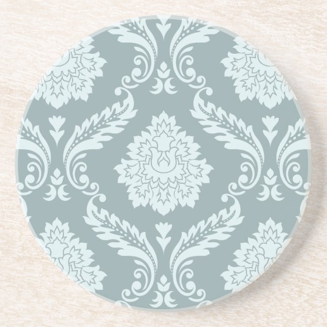 Rococo Damask Big Pattern Duck Egg Blue+Teal Coaster (Front)