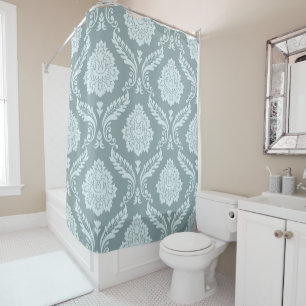Rococo Damask Big Pattern Duck Egg Blue+Teal Shower Curtain