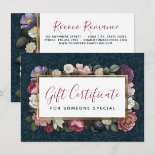 Rococo Damask & Floral Navy Gift Certificate Card