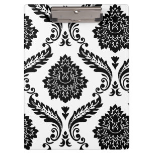 Rococo Damask Lg Off-Set Pattern Black on White Clipboard