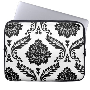 Rococo Damask Lg Off-Set Pattern Black on White Laptop Sleeve