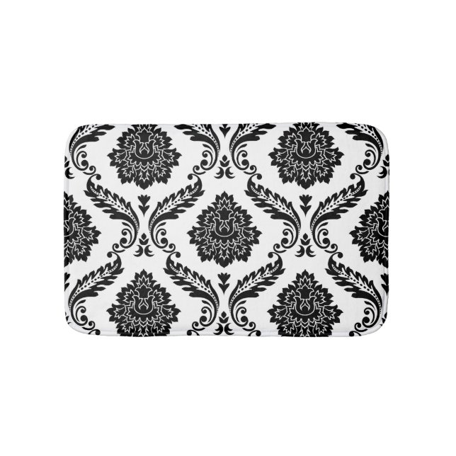 Rococo Damask Lg Pattern Black on White Bath Mat (Front)