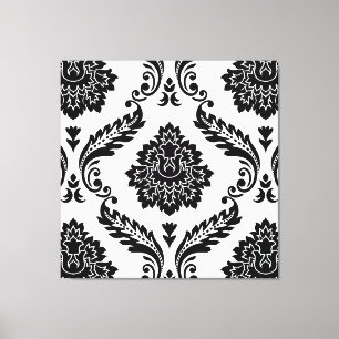 Rococo Damask Lg Pattern Black on White Canvas Print