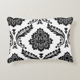 Rococo Damask Lg Pattern Black on White Decorative Cushion