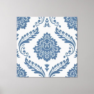 Rococo Damask Lg Pattern Blue on White Canvas Print