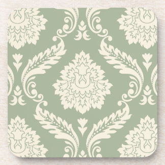 Rococo Damask Lg Pattern Cream on Green Coaster