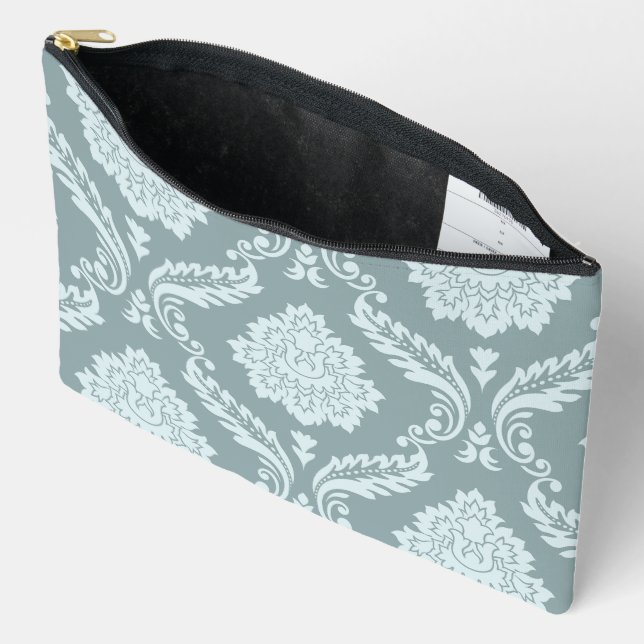 Rococo Damask Lg Pattern Duck Egg Blue+Teal Accessory Pouch (Open)