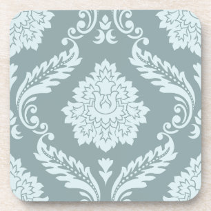 Rococo Damask Lg Pattern Duck Egg Blue+Teal Coaster