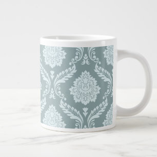 Rococo Damask Lg Pattern Duck Egg Blue+Teal Large Coffee Mug