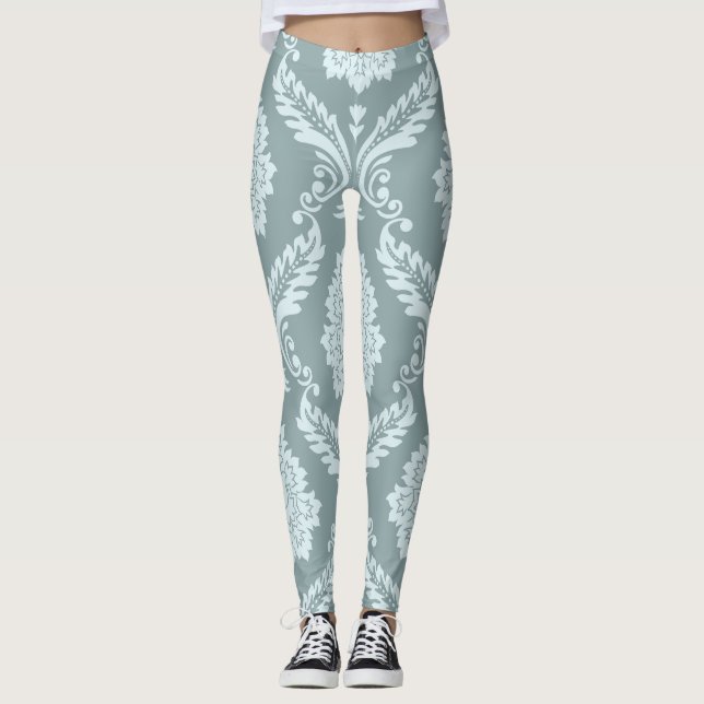 Rococo Damask Lg Pattern Duck Egg Blue+Teal Leggings (Front)