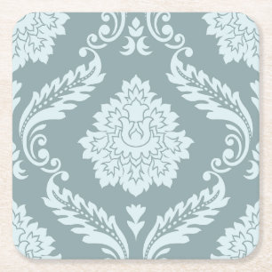 Rococo Damask Lg Pattern Duck Egg Blue+Teal Square Paper Coaster
