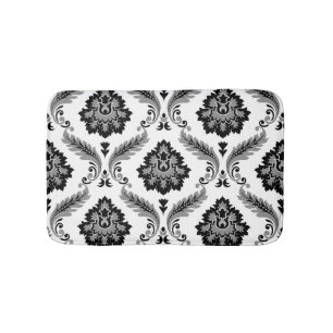 Rococo Damask Lg Pattern Grey Black White Bath Mat