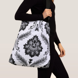 Rococo Damask Lg Pattern Grey Black White Crossbody Bag