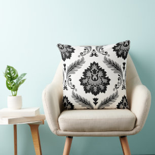 Rococo Damask Lg Pattern Grey Black White Cushion